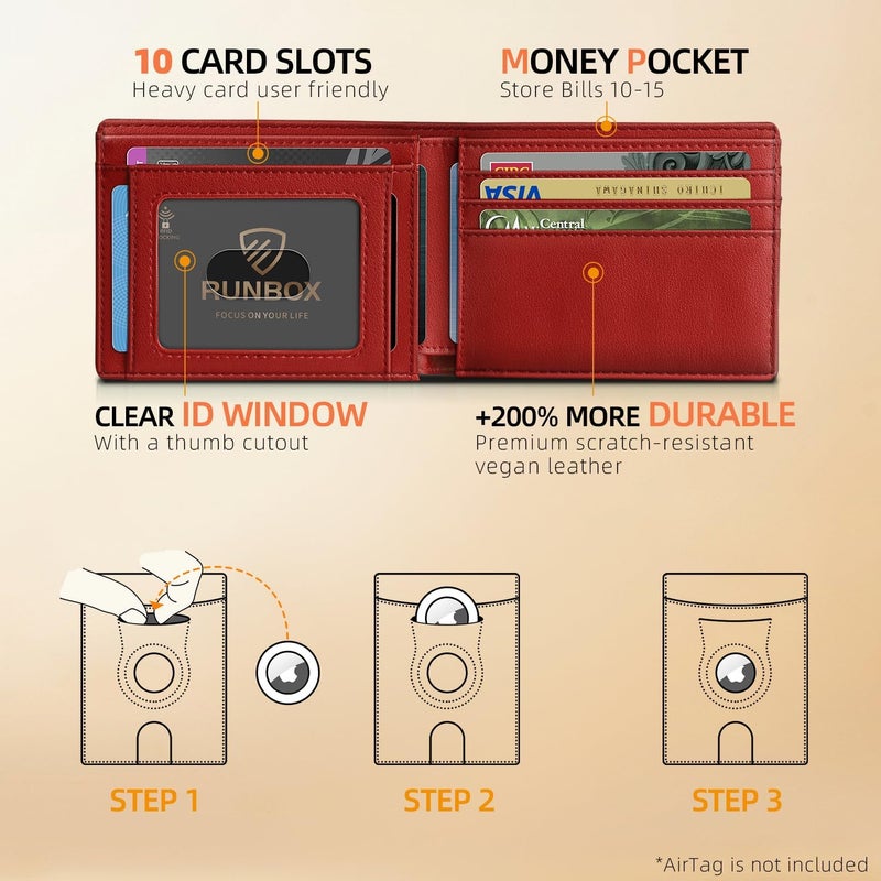 RUNBOX AirTag-Wallet-Mens-Slim-RFID Blocking Wallets Leather with Bill Compartment Air Tag Bifold Card Holder Wallet Gifts for Men Dad - Image 2